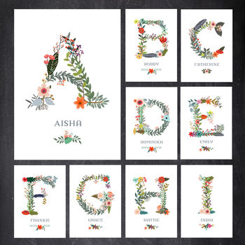 Floral Initial Letter Personalised Name Print, 3 of 7