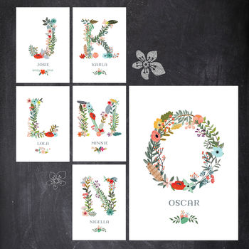 Floral Initial Letter Personalised Name Print, 4 of 7
