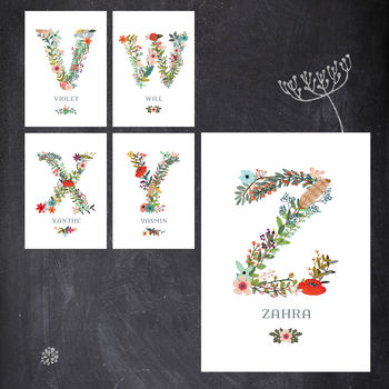 Floral Initial Letter Personalised Name Print, 6 of 7