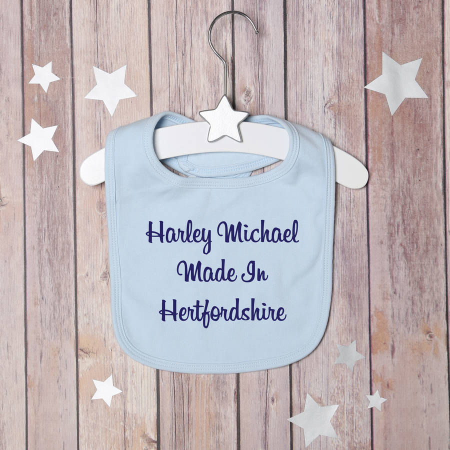 Personalised Made In Baby Bib By Nutmeg Home & Gifts