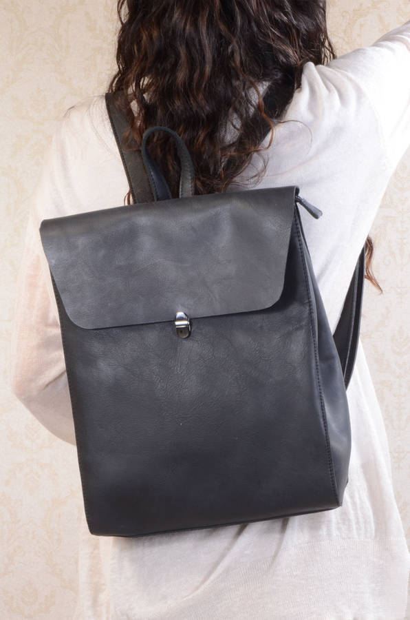 minimalist genuine grain leather backpack personalised by eazo