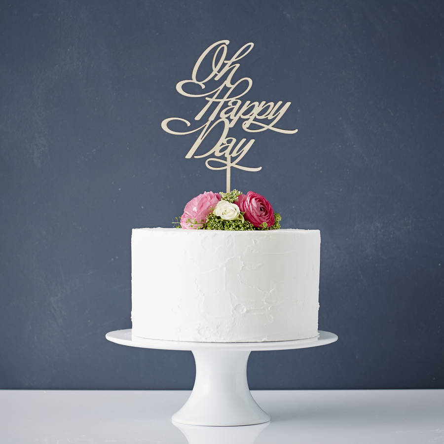 elegant 'oh happy day' wooden wedding cake topper by sophia victoria ...