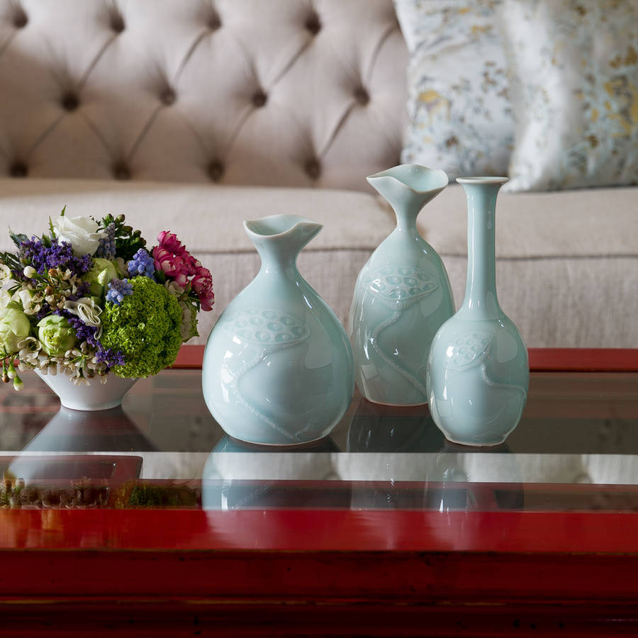 Ceramic Celadon Glaze Tall Stem Vase 18cm By Orchid