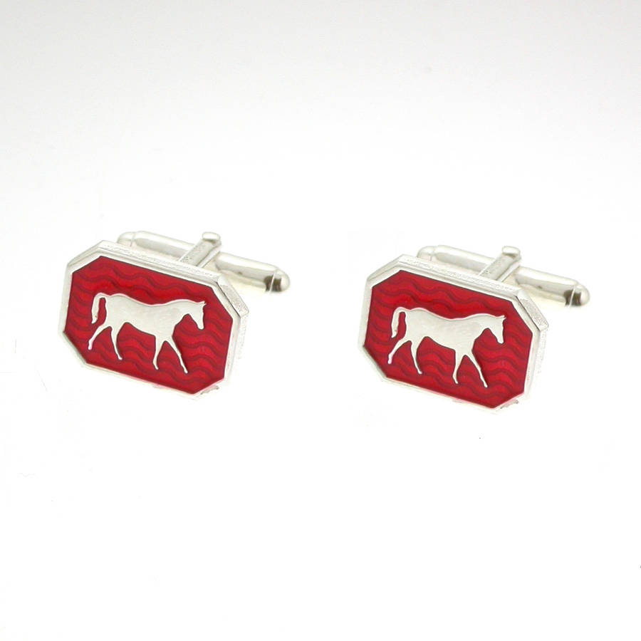 Image of Silver And Enamel Equestrian Cufflinks, Silver
