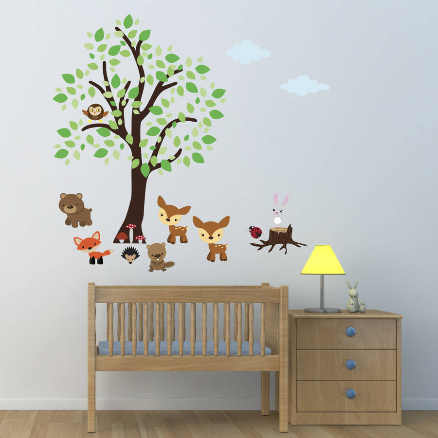 Tree With Woodland Animals Wall Sticker By Mirrorin