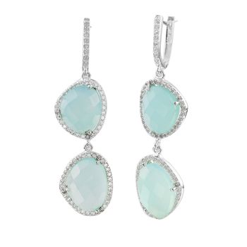 Aqua Chalcedony Gemstone Diamante Earrings, 2 of 3