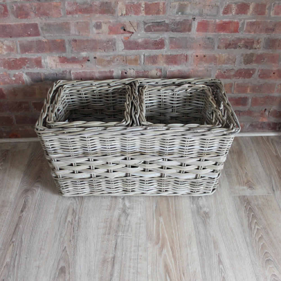 Rectangular Wicker Basket With Divider And Two Baskets By Cowshed