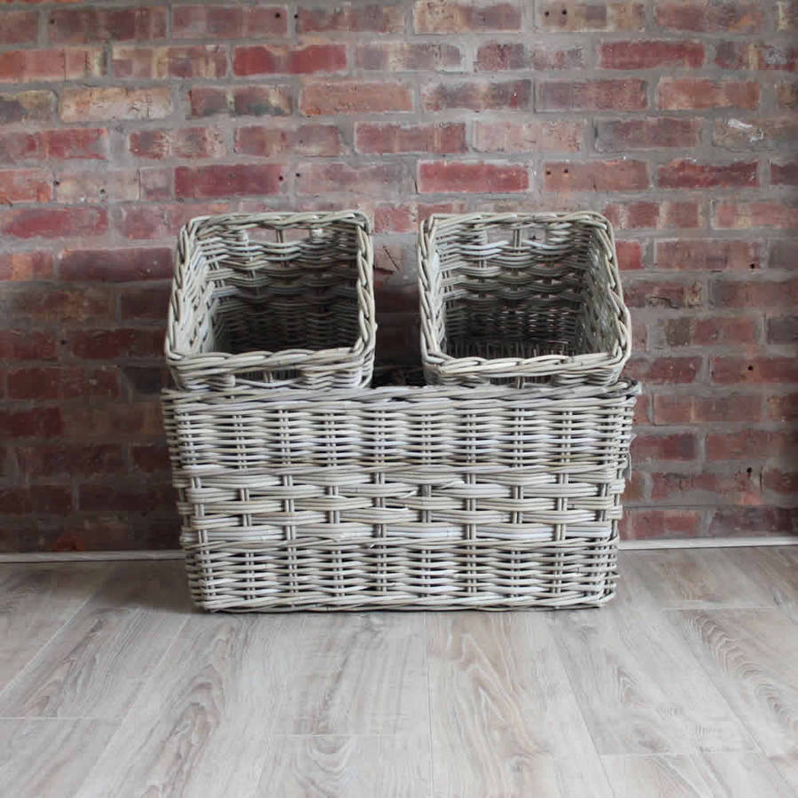 Rectangular Wicker Basket With Divider And Two Baskets By Cowshed
