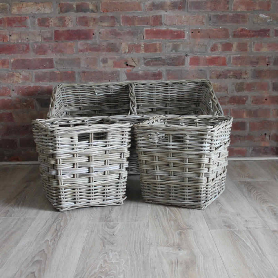 Rectangular Wicker Basket With Divider And Two Baskets By Cowshed
