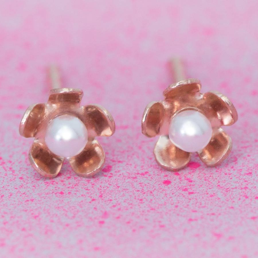 Anya Miniature Rose Gold Flower Earrings By Bloom Boutique