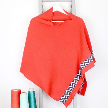 Coral Knitted Lambswool Poncho, 3 of 5
