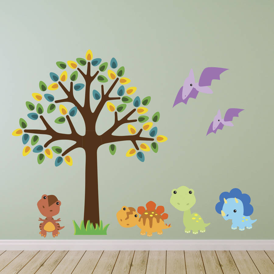 tree with baby dinosaurs  wall  sticker  by mirrorin 