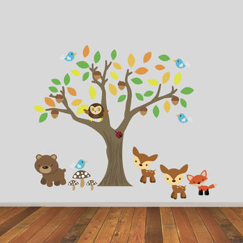 Autumn Tree With Woodland Animals Wall Sticker, 2 of 3
