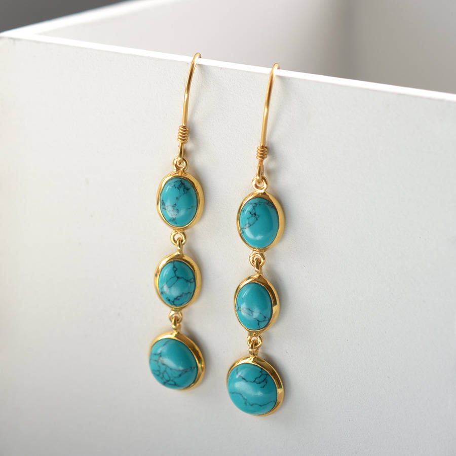 Silver Or Gold Long Turquoise Earrings By Martha Jackson Sterling