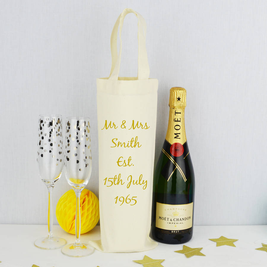 Personalised 'Golden' Wedding Anniversary Bottle Bag
