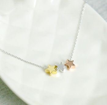 Three Star Necklace In Gold, Rose And Silver, 2 of 6