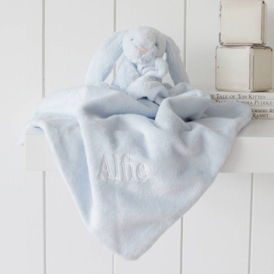 Personalised Blue Bunny Baby Comforter By My 1st Years