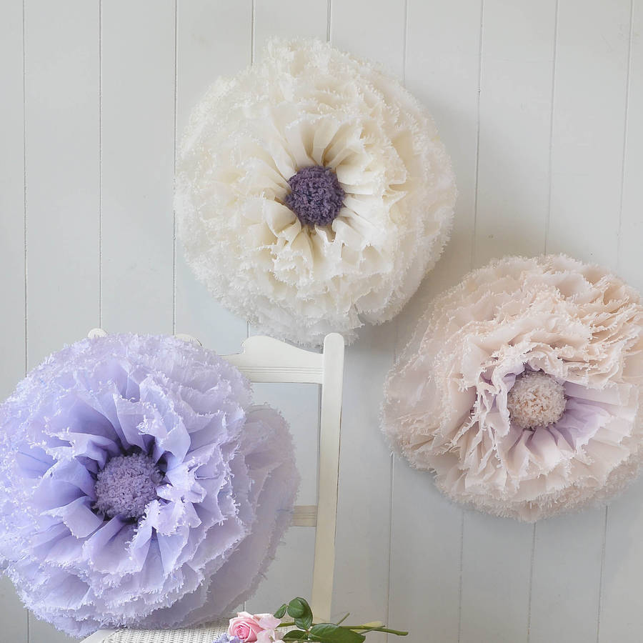 Three Ivory, Lilac And Champagne Paper Flowers, 1 of 6