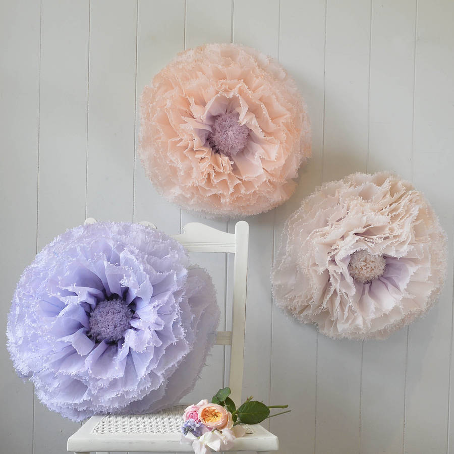 Three Giant Amethyst, Nude And Peach Paper Flowers, 1 of 4