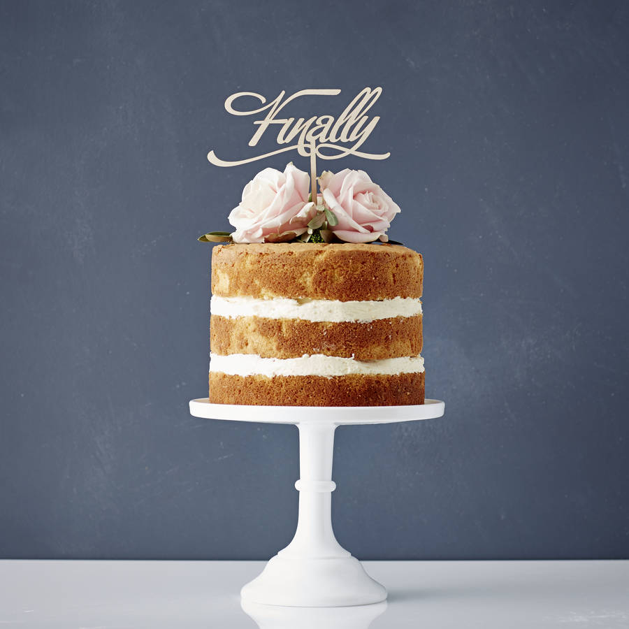 Elegant 'Finally' Wooden Wedding Cake Topper, 1 of 2