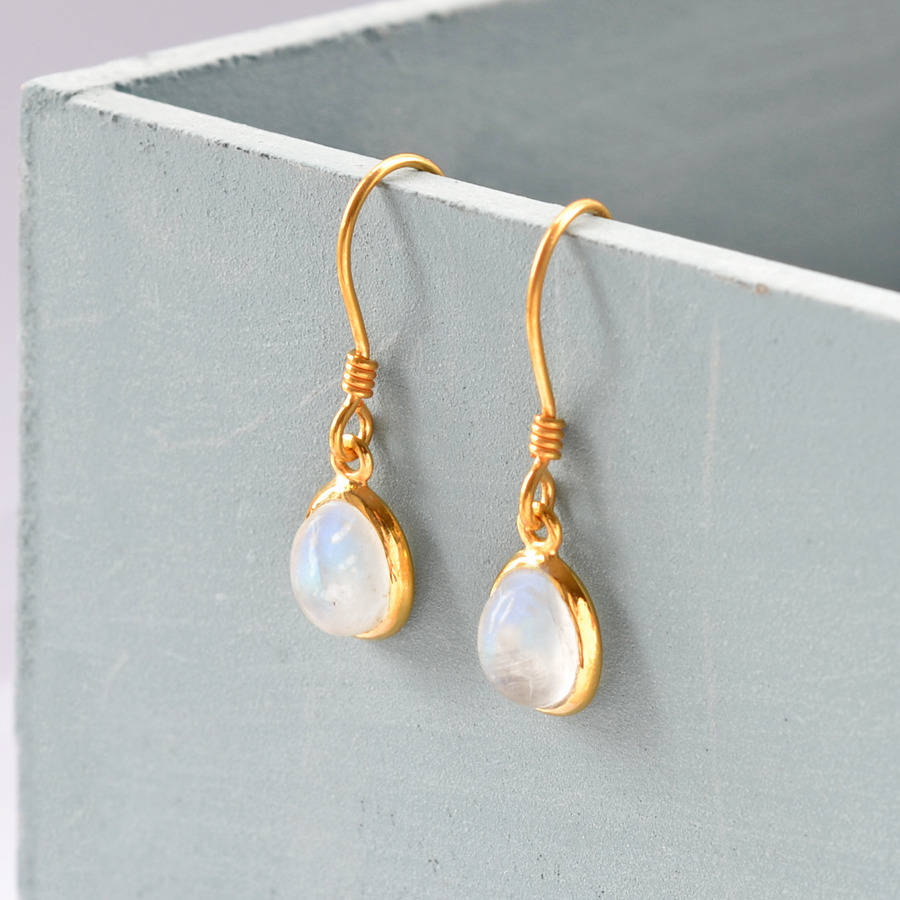 Gold Moonstone Oval Earrings By Martha Jackson Sterling Silver