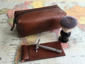 Personalised Leather Shaving Kit Bag And Razor Cover, 7 of 9