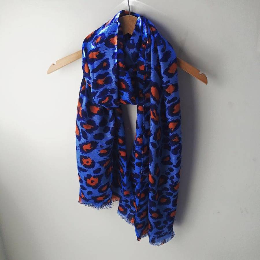 Blue Leopard Print Scarf By Law and Co.