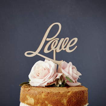 Elegant 'Love' Wooden Wedding Cake Topper, 2 of 4
