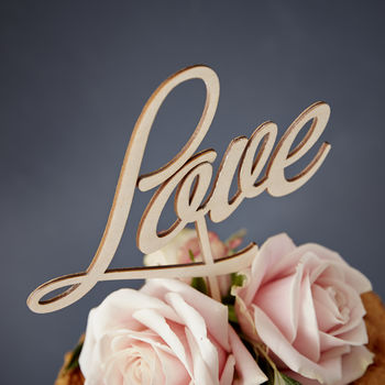 Elegant 'Love' Wooden Wedding Cake Topper, 3 of 4