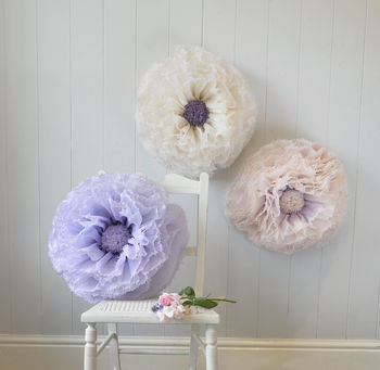 Three Ivory, Lilac And Champagne Paper Flowers, 6 of 6
