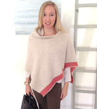 Oatmeal Knitted Lambswool Poncho, 9 of 10
