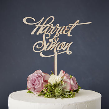 Elegant Personalised Couples Wooden Wedding Cake Topper, 2 of 5