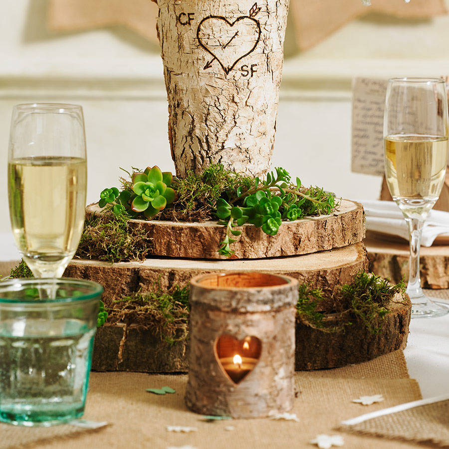 wooden tree slice wedding  centrepiece or cake  stand  by the 