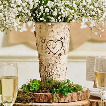 Woodland Party Personalised Rustic Birch Wood Vase