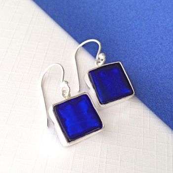 Murano Glass Square Drop Silver Earrings, 7 of 12