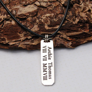 Men's Personalised Silver Vertical Bar Necklace, 9 of 12