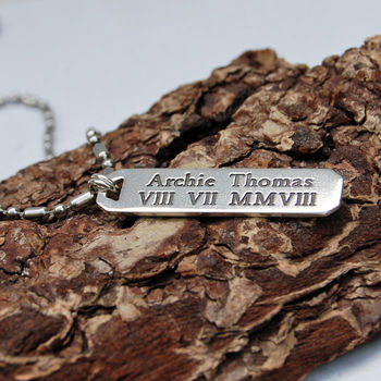 Men's Personalised Silver Vertical Bar Necklace, 11 of 12