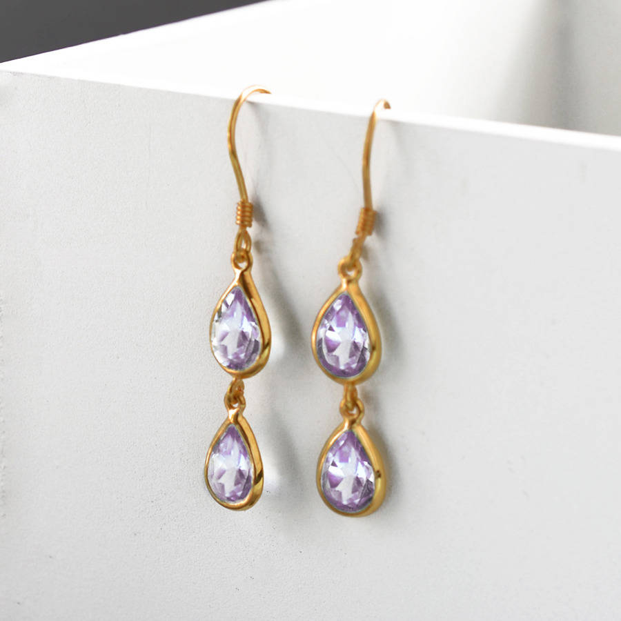 silver or gold double amethyst teardrop earrings by martha jackson ...