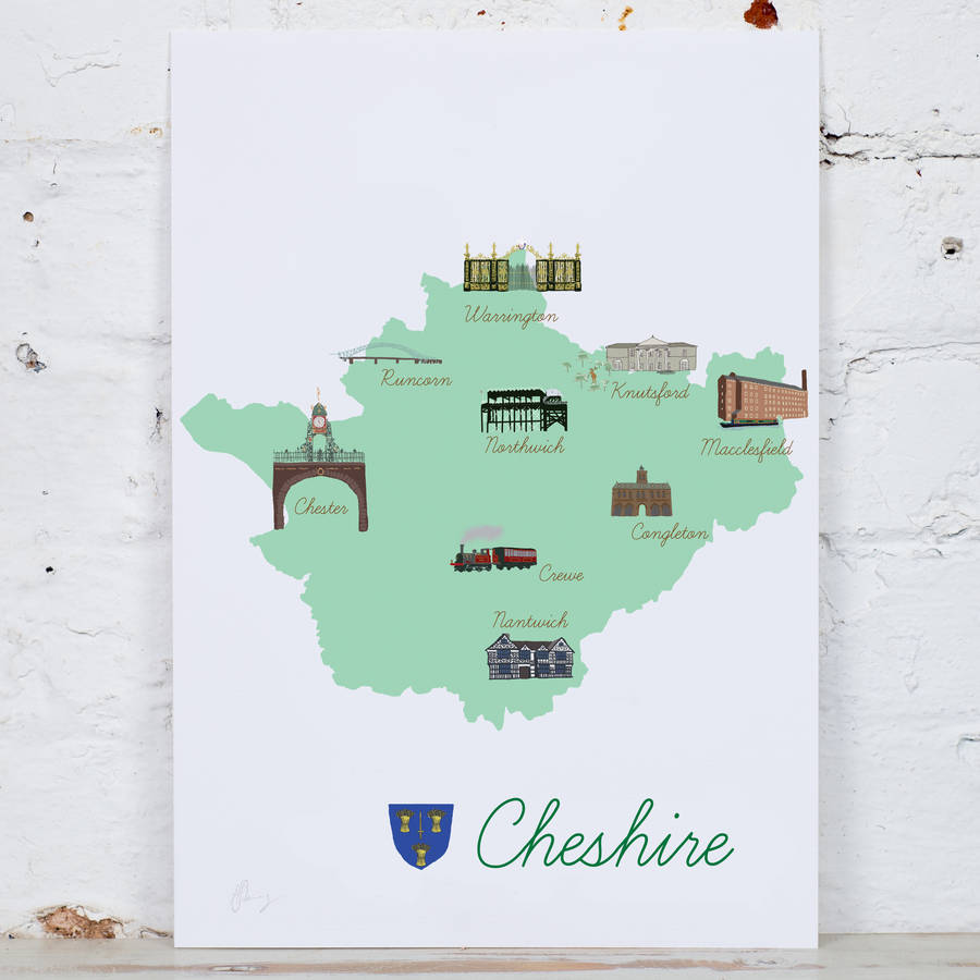 cheshire county map illustration print by yellowstone art boutique ...