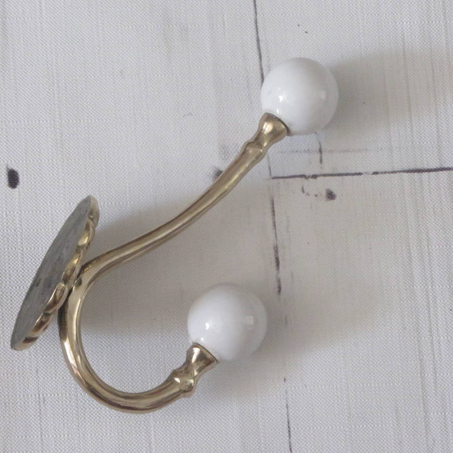 Ornate Brass And Ceramic Coat Hook By horsfall & wright