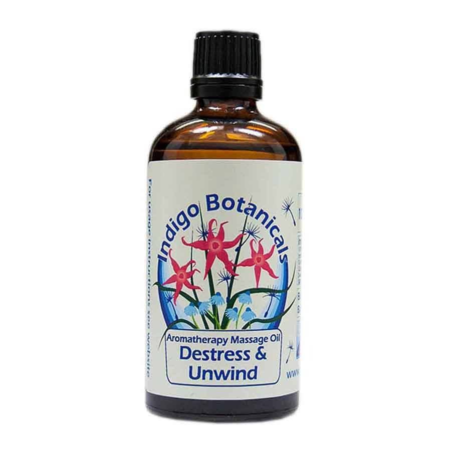 de stress and unwind massage oil blend by indigo herbs, glastonbury