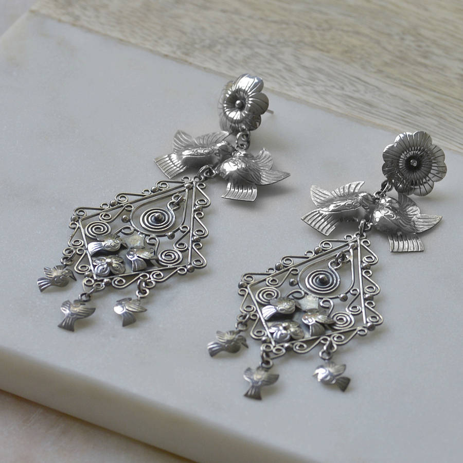 mexican style sterling silver bird earrings by tales from the earth ...