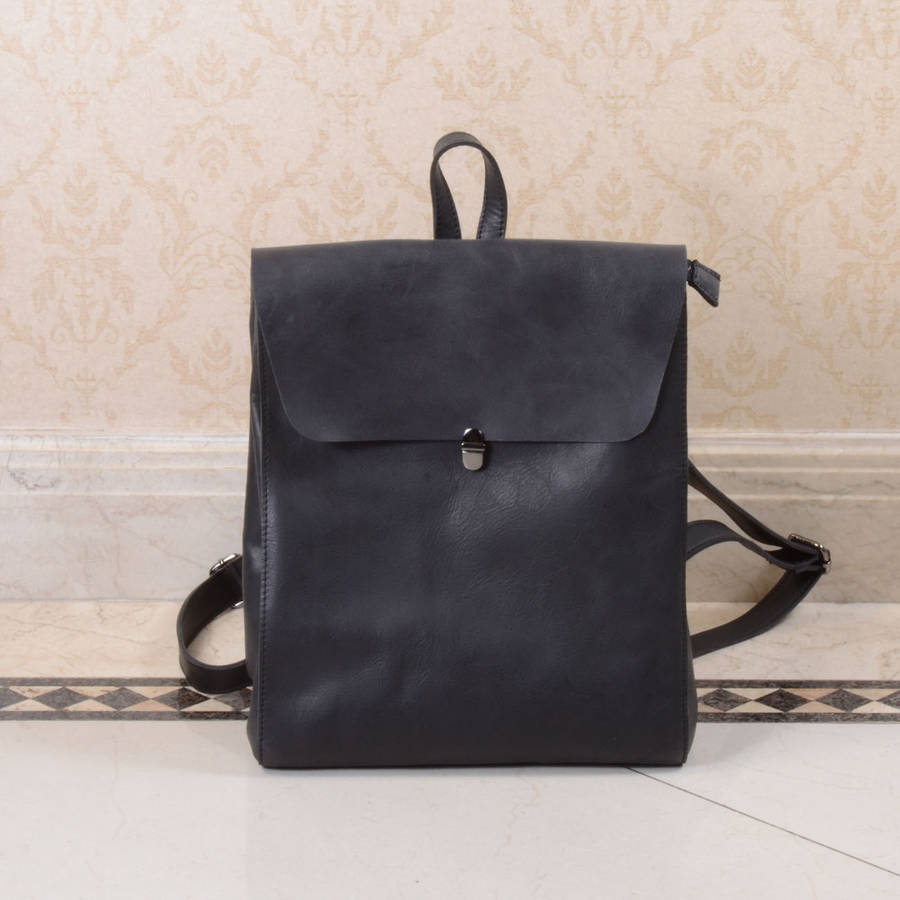 Minimalist Genuine Grain Leather Backpack Personalised By EAZO ...