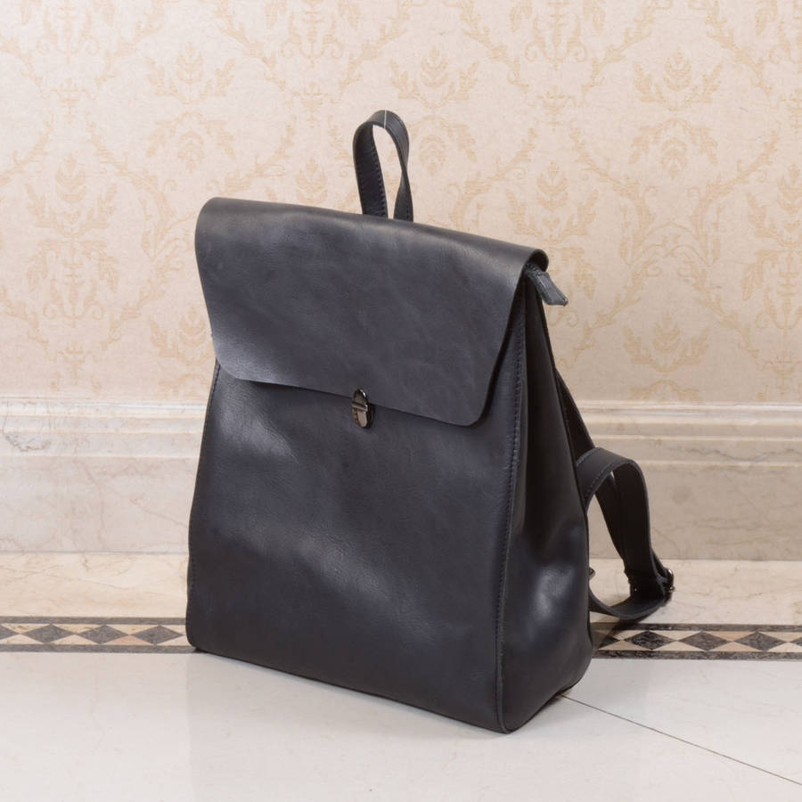 minimalist genuine grain leather backpack personalised by eazo | 0