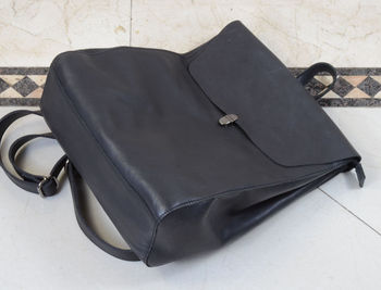 Minimalist Genuine Grain Leather Backpack Black, 5 of 12