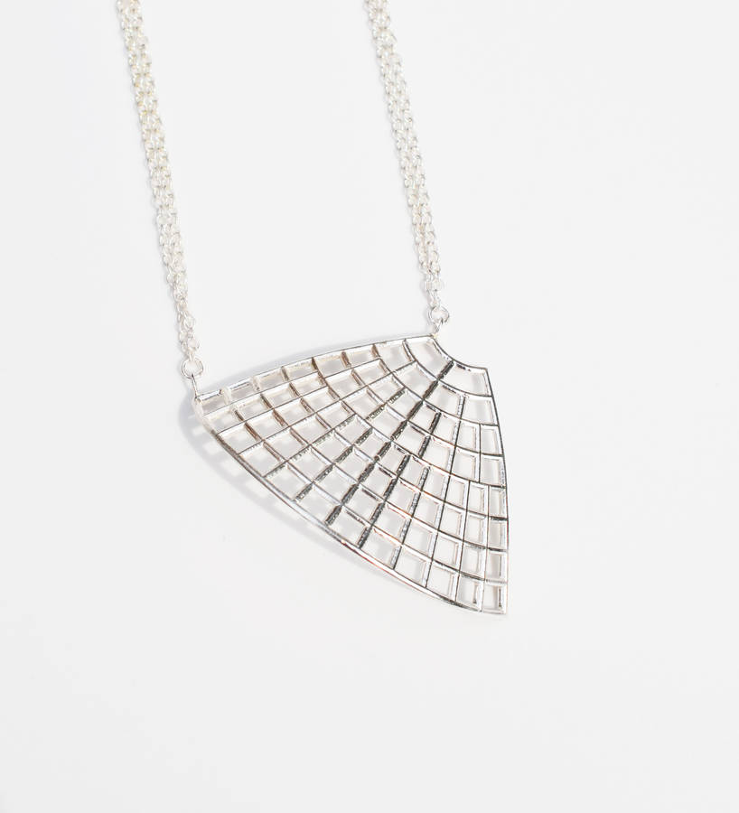 Curved Silver Fan Pendant By Kate Holdsworth Designs