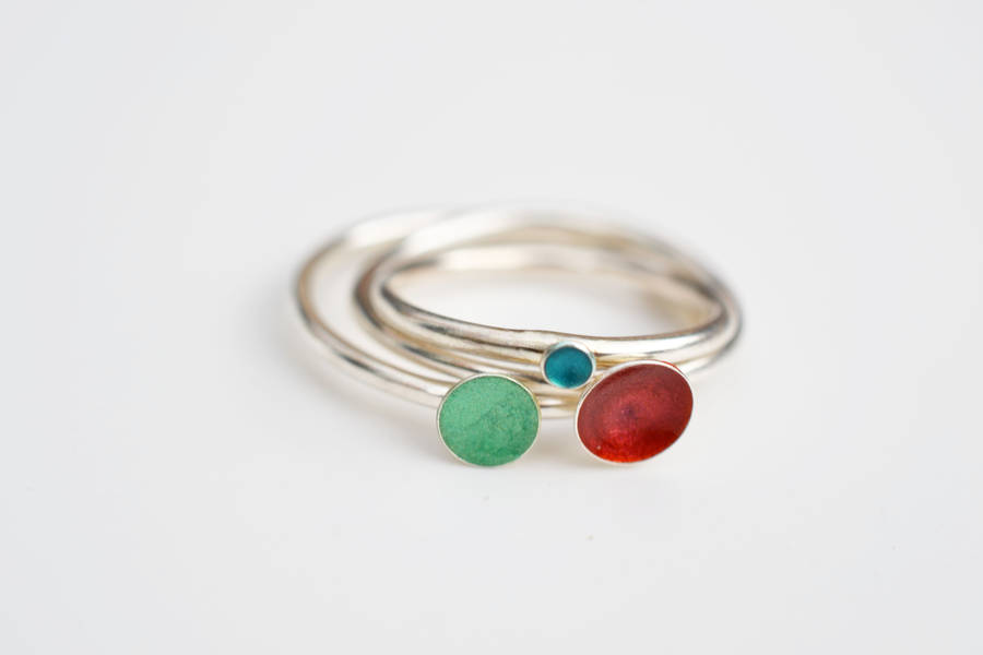 silver stacking enamel rings by kate holdsworth designs