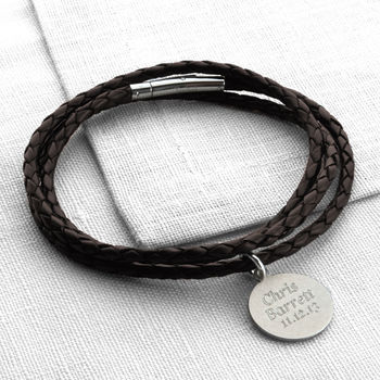 Plaited Leather And Silver St Christopher Wrap Bracelet, 2 of 8