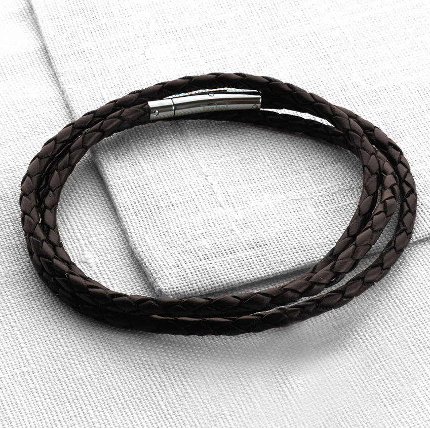 Mens Plaited Leather Wrap Bracelet, 1 of 5