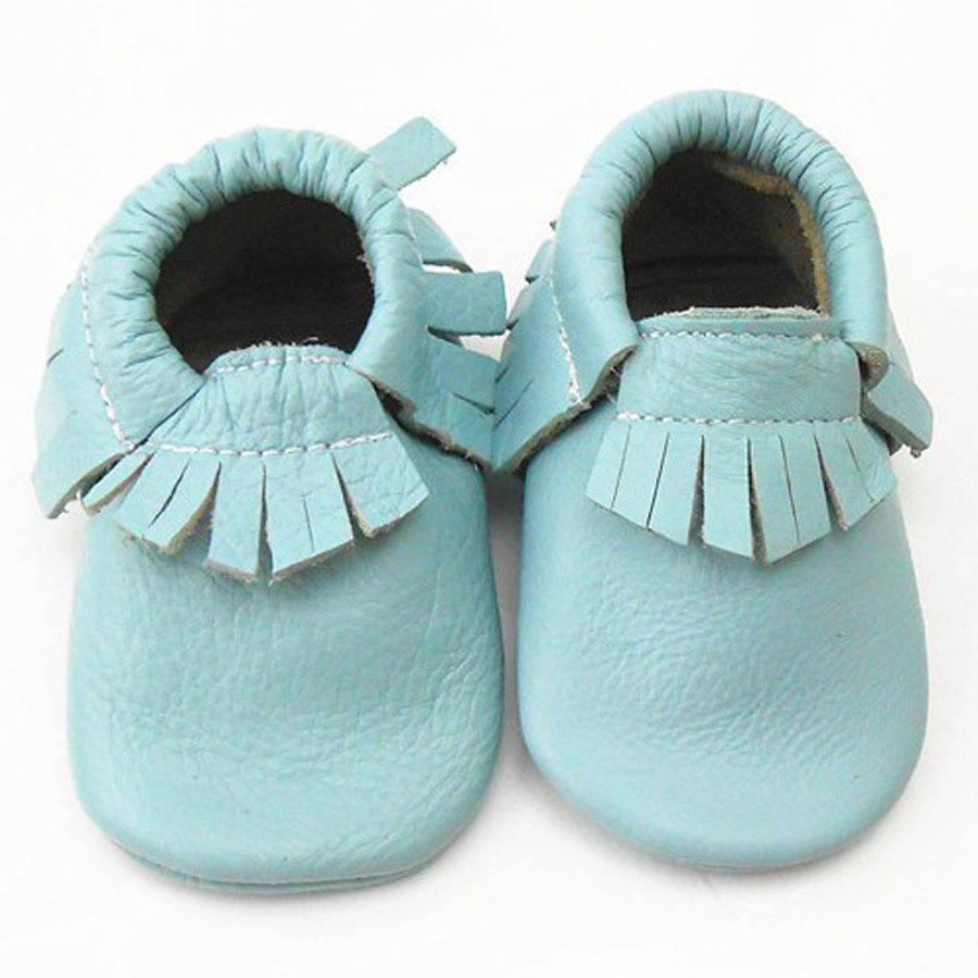 Blue Leather Baby Moccasins By viv & joe | notonthehighstreet.com